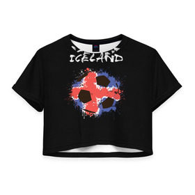 Женская футболка 3D укороченная с принтом Исландия в Белгороде, 100% полиэстер | круглая горловина, длина футболки до линии талии, рукава с отворотами | euro 2016