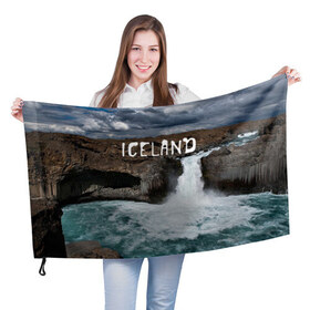 Флаг 3D с принтом Исландия. Водопад в Белгороде, 100% полиэстер | плотность ткани — 95 г/м2, размер — 67 х 109 см. Принт наносится с одной стороны | исландия
