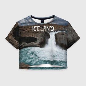 Женская футболка 3D укороченная с принтом Исландия. Водопад в Белгороде, 100% полиэстер | круглая горловина, длина футболки до линии талии, рукава с отворотами | исландия