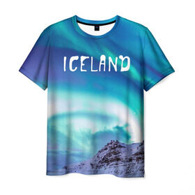 Мужская футболка 3D с принтом Исландия. Полярное сияние. в Белгороде, 100% полиэфир | прямой крой, круглый вырез горловины, длина до линии бедер | исландия