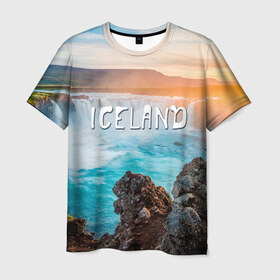 Мужская футболка 3D с принтом Исландия. Водопад в Белгороде, 100% полиэфир | прямой крой, круглый вырез горловины, длина до линии бедер | исландия