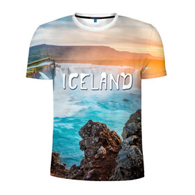 Мужская футболка 3D спортивная с принтом Исландия. Водопад в Белгороде, 100% полиэстер с улучшенными характеристиками | приталенный силуэт, круглая горловина, широкие плечи, сужается к линии бедра | исландия