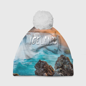 Шапка 3D c помпоном с принтом Исландия. Водопад в Белгороде, 100% полиэстер | универсальный размер, печать по всей поверхности изделия | исландия