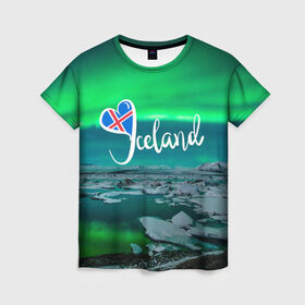 Женская футболка 3D с принтом Исландия. Полярное сияние в Белгороде, 100% полиэфир ( синтетическое хлопкоподобное полотно) | прямой крой, круглый вырез горловины, длина до линии бедер | исландия