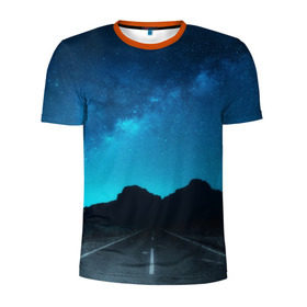 Мужская футболка 3D спортивная с принтом Дорога под чистым небом в Белгороде, 100% полиэстер с улучшенными характеристиками | приталенный силуэт, круглая горловина, широкие плечи, сужается к линии бедра | osfenemy | горы | дорога | звезды | космос | красиво | небо | пейзаж | путь | черный | чудо