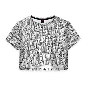 Женская футболка 3D укороченная с принтом Хатифнатты в Белгороде, 100% полиэстер | круглая горловина, длина футболки до линии талии, рукава с отворотами | moomintroll | мумми тролль
