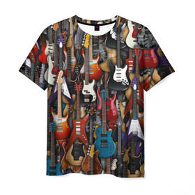 Мужская футболка 3D с принтом Электрогитары в Белгороде, 100% полиэфир | прямой крой, круглый вырез горловины, длина до линии бедер | fender | ibanez | ltd | stratocaster | гитара | инструмент | музыка | рок