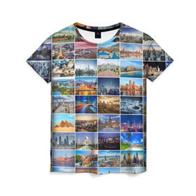 Женская футболка 3D с принтом Туризм (10х10) в Белгороде, 100% полиэфир ( синтетическое хлопкоподобное полотно) | прямой крой, круглый вырез горловины, длина до линии бедер | Тематика изображения на принте: азия | берлин | вегас | венеция | воспоминания | города | достопримечательности | европа | египет | калифорния | каникулы | лондон | милан | москва | ностальгия | нью йорк | отдых | отпуск | память