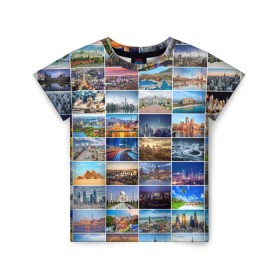 Детская футболка 3D с принтом Туризм (10х10) в Белгороде, 100% гипоаллергенный полиэфир | прямой крой, круглый вырез горловины, длина до линии бедер, чуть спущенное плечо, ткань немного тянется | Тематика изображения на принте: азия | берлин | вегас | венеция | воспоминания | города | достопримечательности | европа | египет | калифорния | каникулы | лондон | милан | москва | ностальгия | нью йорк | отдых | отпуск | память