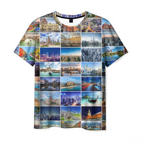Мужская футболка 3D с принтом Страны мира (9х9) в Белгороде, 100% полиэфир | прямой крой, круглый вырез горловины, длина до линии бедер | азия | берлин | вегас | венеция | воспоминания | города | достопримечательности | европа | египет | калифорния | каникулы | лондон | милан | москва | ностальгия | нью йорк | отдых | отпуск | память