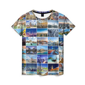 Женская футболка 3D с принтом Страны мира (9х9) в Белгороде, 100% полиэфир ( синтетическое хлопкоподобное полотно) | прямой крой, круглый вырез горловины, длина до линии бедер | азия | берлин | вегас | венеция | воспоминания | города | достопримечательности | европа | египет | калифорния | каникулы | лондон | милан | москва | ностальгия | нью йорк | отдых | отпуск | память