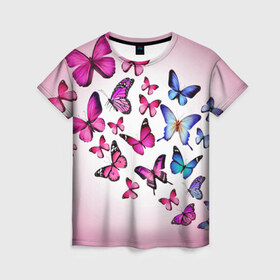Женская футболка 3D с принтом Butterflies в Белгороде, 100% полиэфир ( синтетическое хлопкоподобное полотно) | прямой крой, круглый вырез горловины, длина до линии бедер | 