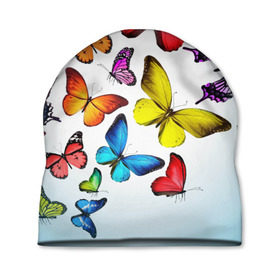 Шапка 3D с принтом Butterflies в Белгороде, 100% полиэстер | универсальный размер, печать по всей поверхности изделия | бабочки | белый | картинка | лето | природа | рисунок | розовый | цвета
