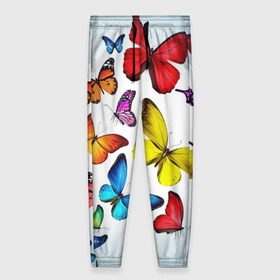 Женские брюки 3D с принтом Butterflies в Белгороде, полиэстер 100% | прямой крой, два кармана без застежек по бокам, с мягкой трикотажной резинкой на поясе и по низу штанин. В поясе для дополнительного комфорта — широкие завязки | бабочки | белый | картинка | лето | природа | рисунок | розовый | цвета