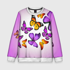 Детский свитшот 3D с принтом Butterflies в Белгороде, 100% полиэстер | свободная посадка, прямой крой, мягкая тканевая резинка на рукавах и понизу свитшота | бабочки | белый | картинка | лето | природа | рисунок | розовый | цвета