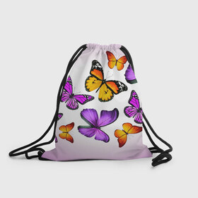 Рюкзак-мешок 3D с принтом Butterflies в Белгороде, 100% полиэстер | плотность ткани — 200 г/м2, размер — 35 х 45 см; лямки — толстые шнурки, застежка на шнуровке, без карманов и подкладки | бабочки | белый | картинка | лето | природа | рисунок | розовый | цвета