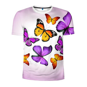Мужская футболка 3D спортивная с принтом Butterflies в Белгороде, 100% полиэстер с улучшенными характеристиками | приталенный силуэт, круглая горловина, широкие плечи, сужается к линии бедра | бабочки | белый | картинка | лето | природа | рисунок | розовый | цвета