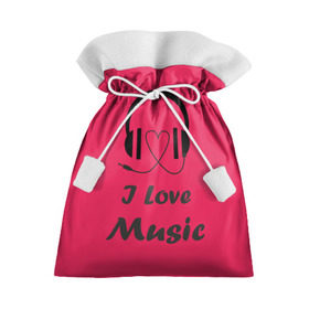 Подарочный 3D мешок с принтом Я люблю музыку в Белгороде, 100% полиэстер | Размер: 29*39 см | i love music | наушники | розовый | сердце