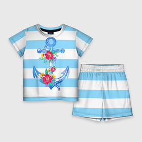 Детский костюм с шортами 3D с принтом Якорь в Белгороде,  |  | Тематика изображения на принте: белый | верёвка | вода | корабль | красный | море | песок | пляж | синий | цвет | цветы | якорь