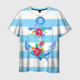 Мужская футболка 3D с принтом Якорь в Белгороде, 100% полиэфир | прямой крой, круглый вырез горловины, длина до линии бедер | белый | верёвка | вода | корабль | красный | море | песок | пляж | синий | цвет | цветы | якорь