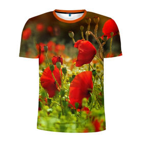 Мужская футболка 3D спортивная с принтом Маки в Белгороде, 100% полиэстер с улучшенными характеристиками | приталенный силуэт, круглая горловина, широкие плечи, сужается к линии бедра | Тематика изображения на принте: field | flowers | meadow | nature | poppies | poppy | red | summer | wild | красные | лето | луг | мак | маки | поле | полевые | природа | цветы