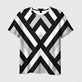 Мужская футболка 3D с принтом Полоски в Белгороде, 100% полиэфир | прямой крой, круглый вырез горловины, длина до линии бедер | белый | полосы | черный