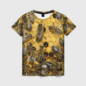 Женская футболка 3D с принтом Пчела в Белгороде, 100% полиэфир ( синтетическое хлопкоподобное полотно) | прямой крой, круглый вырез горловины, длина до линии бедер | лето | мед | насекомые | оса | природа | пчелы | шмель