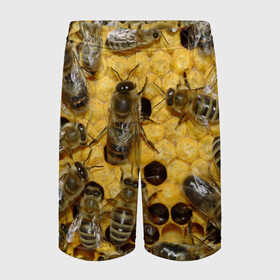 Детские спортивные шорты 3D с принтом Пчела в Белгороде,  100% полиэстер
 | пояс оформлен широкой мягкой резинкой, ткань тянется
 | Тематика изображения на принте: лето | мед | насекомые | оса | природа | пчелы | шмель