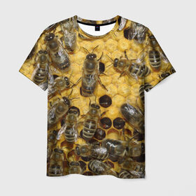 Мужская футболка 3D с принтом Пчела в Белгороде, 100% полиэфир | прямой крой, круглый вырез горловины, длина до линии бедер | лето | мед | насекомые | оса | природа | пчелы | шмель