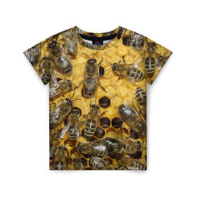 Детская футболка 3D с принтом Пчела в Белгороде, 100% гипоаллергенный полиэфир | прямой крой, круглый вырез горловины, длина до линии бедер, чуть спущенное плечо, ткань немного тянется | Тематика изображения на принте: лето | мед | насекомые | оса | природа | пчелы | шмель