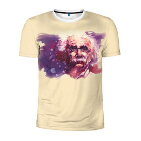 Мужская футболка 3D спортивная с принтом Альберт Эйнштейн (Art) в Белгороде, 100% полиэстер с улучшенными характеристиками | приталенный силуэт, круглая горловина, широкие плечи, сужается к линии бедра | акварель | живопись | прикол | студент | эйнштейн