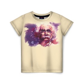 Детская футболка 3D с принтом Альберт Эйнштейн (Art) в Белгороде, 100% гипоаллергенный полиэфир | прямой крой, круглый вырез горловины, длина до линии бедер, чуть спущенное плечо, ткань немного тянется | акварель | живопись | прикол | студент | эйнштейн