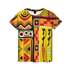 Женская футболка 3D с принтом Африка в Белгороде, 100% полиэфир ( синтетическое хлопкоподобное полотно) | прямой крой, круглый вырез горловины, длина до линии бедер | орнамент | этнический | этно | яркий