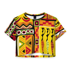 Женская футболка 3D укороченная с принтом Африка в Белгороде, 100% полиэстер | круглая горловина, длина футболки до линии талии, рукава с отворотами | Тематика изображения на принте: орнамент | этнический | этно | яркий