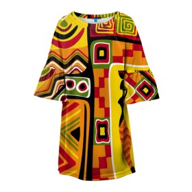 Детское платье 3D с принтом Африка в Белгороде, 100% полиэстер | прямой силуэт, чуть расширенный к низу. Круглая горловина, на рукавах — воланы | Тематика изображения на принте: орнамент | этнический | этно | яркий