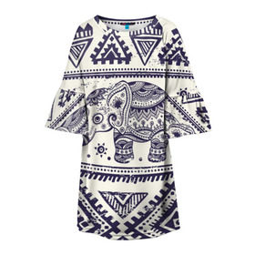 Детское платье 3D с принтом Африка в Белгороде, 100% полиэстер | прямой силуэт, чуть расширенный к низу. Круглая горловина, на рукавах — воланы | Тематика изображения на принте: орнамент | слон | этно