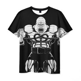 Мужская футболка 3D с принтом Strongman в Белгороде, 100% полиэфир | прямой крой, круглый вырез горловины, длина до линии бедер | Тематика изображения на принте: bodybuilding | gym | house | know | power | бодибилдинг | горилла | культуризм | сила | спорт | фитнес