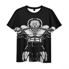 Мужская футболка 3D с принтом Strongman в Белгороде, 100% полиэфир | прямой крой, круглый вырез горловины, длина до линии бедер | bodybuilding | gym | house | know | power | бодибилдинг | культуризм | лев | сила | спорт | фитнес