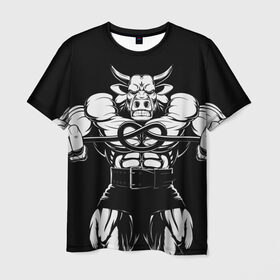 Мужская футболка 3D с принтом Strongman в Белгороде, 100% полиэфир | прямой крой, круглый вырез горловины, длина до линии бедер | bodybuilding | gym | house | know | power | бодибилдинг | бык | культуризм | сила | спорт | фитнес