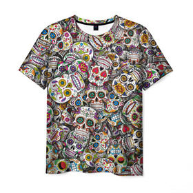 Мужская футболка 3D с принтом Мексиканские черепа в Белгороде, 100% полиэфир | прямой крой, круглый вырез горловины, длина до линии бедер | calavera | sugar skull | день мертвых | мексика | традиция | узоры | цветы