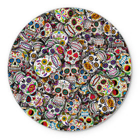 Коврик круглый с принтом Мексиканские черепа в Белгороде, резина и полиэстер | круглая форма, изображение наносится на всю лицевую часть | calavera | sugar skull | день мертвых | мексика | традиция | узоры | цветы