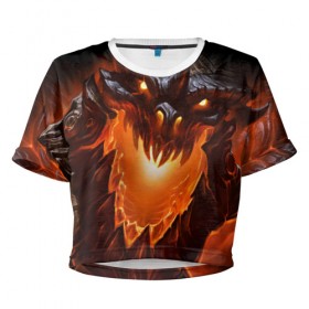 Женская футболка 3D укороченная с принтом Огнедышащий дракон в Белгороде, 100% полиэстер | круглая горловина, длина футболки до линии талии, рукава с отворотами | дракон | змей | монстр | огонь | пасть | пламя | прикольные картинки