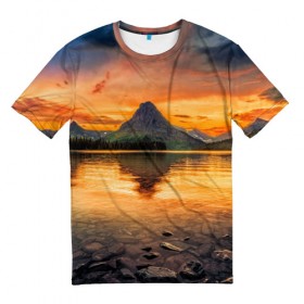 Мужская футболка 3D с принтом Гора в Белгороде, 100% полиэфир | прямой крой, круглый вырез горловины, длина до линии бедер | Тематика изображения на принте: лес | небо | озеро | отражение | пейзаж | природа | солнце