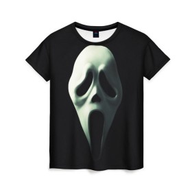 Женская футболка 3D с принтом Крик в Белгороде, 100% полиэфир ( синтетическое хлопкоподобное полотно) | прямой крой, круглый вырез горловины, длина до линии бедер | scream | крик | маска | ужастик | ужасы