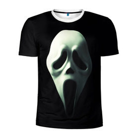 Мужская футболка 3D спортивная с принтом Крик в Белгороде, 100% полиэстер с улучшенными характеристиками | приталенный силуэт, круглая горловина, широкие плечи, сужается к линии бедра | Тематика изображения на принте: scream | крик | маска | ужастик | ужасы