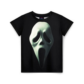Детская футболка 3D с принтом Крик в Белгороде, 100% гипоаллергенный полиэфир | прямой крой, круглый вырез горловины, длина до линии бедер, чуть спущенное плечо, ткань немного тянется | Тематика изображения на принте: scream | крик | маска | ужастик | ужасы