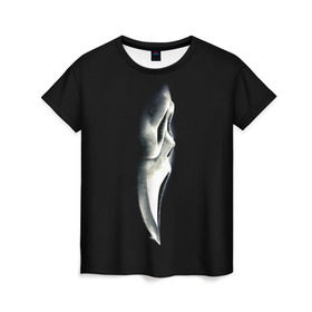 Женская футболка 3D с принтом Крик в Белгороде, 100% полиэфир ( синтетическое хлопкоподобное полотно) | прямой крой, круглый вырез горловины, длина до линии бедер | scream | крик | маска | ужастик | ужасы
