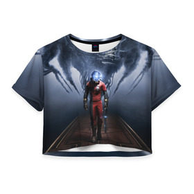 Женская футболка 3D укороченная с принтом Prey в Белгороде, 100% полиэстер | круглая горловина, длина футболки до линии талии, рукава с отворотами | prey | игра | космос