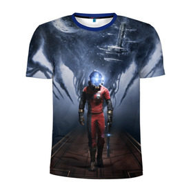 Мужская футболка 3D спортивная с принтом Prey в Белгороде, 100% полиэстер с улучшенными характеристиками | приталенный силуэт, круглая горловина, широкие плечи, сужается к линии бедра | Тематика изображения на принте: prey | игра | космос