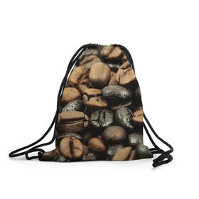 Рюкзак-мешок 3D с принтом зерна кофе в Белгороде, 100% полиэстер | плотность ткани — 200 г/м2, размер — 35 х 45 см; лямки — толстые шнурки, застежка на шнуровке, без карманов и подкладки | зерна | кофе